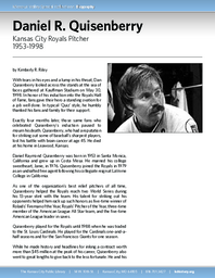 Biography of Daniel R. Quisenberry (1953-1998),  Kansas City Royals Pitcher