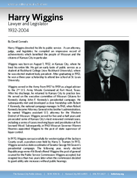 Biography of Harry Wiggins (1932-2004), Lawyer and Legislator