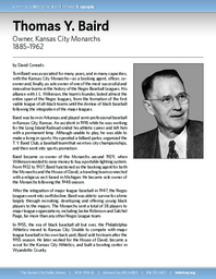 Biography of Thomas Y. Baird (1885-1962), Owner of Kansas City Monarchs