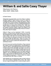 Biography of William B. Thayer (1852-1907) and Sallie Casey Thayer (1856-1925), Merchant and Art Patrons