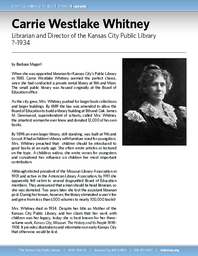 Biography of Carrie Westlake Whitney (?-1934), Librarian and Director of the Kansas City Public Library