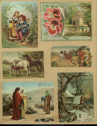 Advertising Card Scrapbook Page 36 with Scenes of Country Life and Other Cards