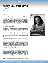 Biography of Mary Lou Williams (1910-1981), Musician, Stride Piano pioneer.