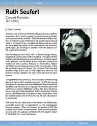 Biography of Ruth Seufert(1897-1975), Concert Promoter