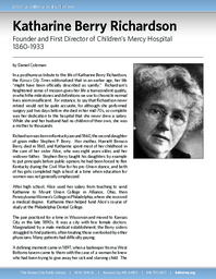 Biography of Katharine Berry Richardson (1860-1933), Founder and First Director of Children's Mercy Hospital