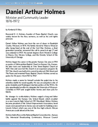 Biography of The Rev. D. A. Holmes(1876-1972), Minister and Community Leader