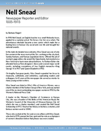 Biography of Nell Snead (1885-1978), Newspaper Reporter and Editor