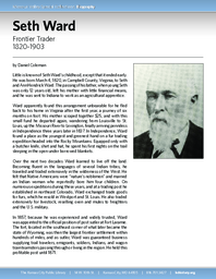 Biography of Seth Ward (1820-1903), Frontier Trader