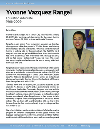 Biography of Yvonne Vazquez Rangel (1966-2009), Education Advocate