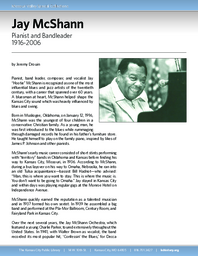 Biography of Jay McShann (1916-2006), Pianist and Bandleader