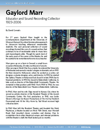 Biography of Gaylord Marr (1923-2006), Educator and Sound Recording Collector