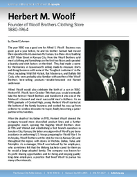 Biography of Herbert M. Woolf (1880-1964), Founder of Woolf Brothers Clothing Store