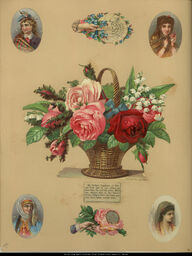 Advertising Card Scrapbook Page 70 with Flowers and Women in Traditional Costume