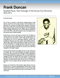 Biography of Frank Duncan (1901-1973), Baseball Player and Team Manager of the Kansas City Monarchs