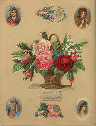 Advertising Card Scrapbook Page 70 with Flowers and Women in Traditional Costume