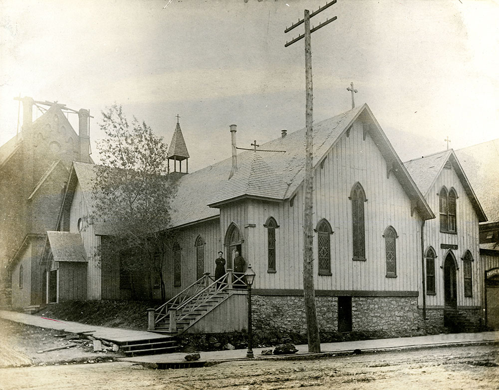 The first permanent home of St. Mary’s Church at Eighth and Walnut streets in 1886