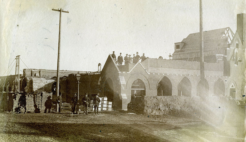 A circa 1886 view of the construction of St. Mary’s Church at 13th and Holmes