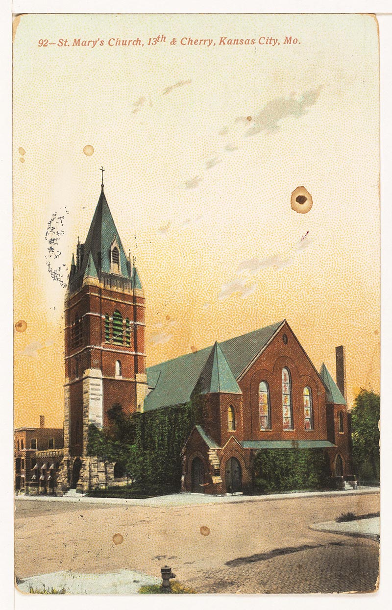 A postcard showing exterior view of St. Mary’s Church after completion