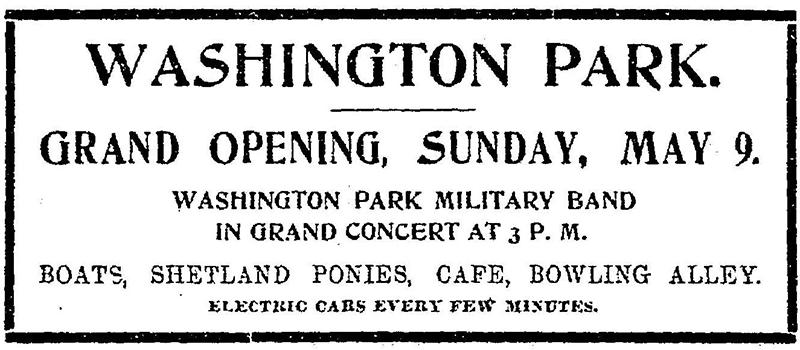 Advertisement for the grand opening of Washington Park, now Mount Washington Cemetery, The Kansas City Star, May 7, 1897.