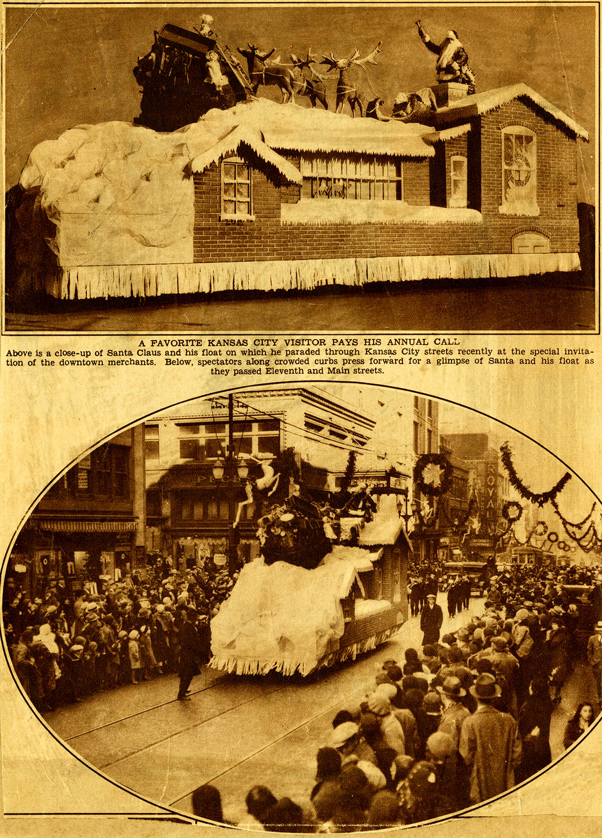 1932 KC Star clipping showing the downtown Christmas Parade