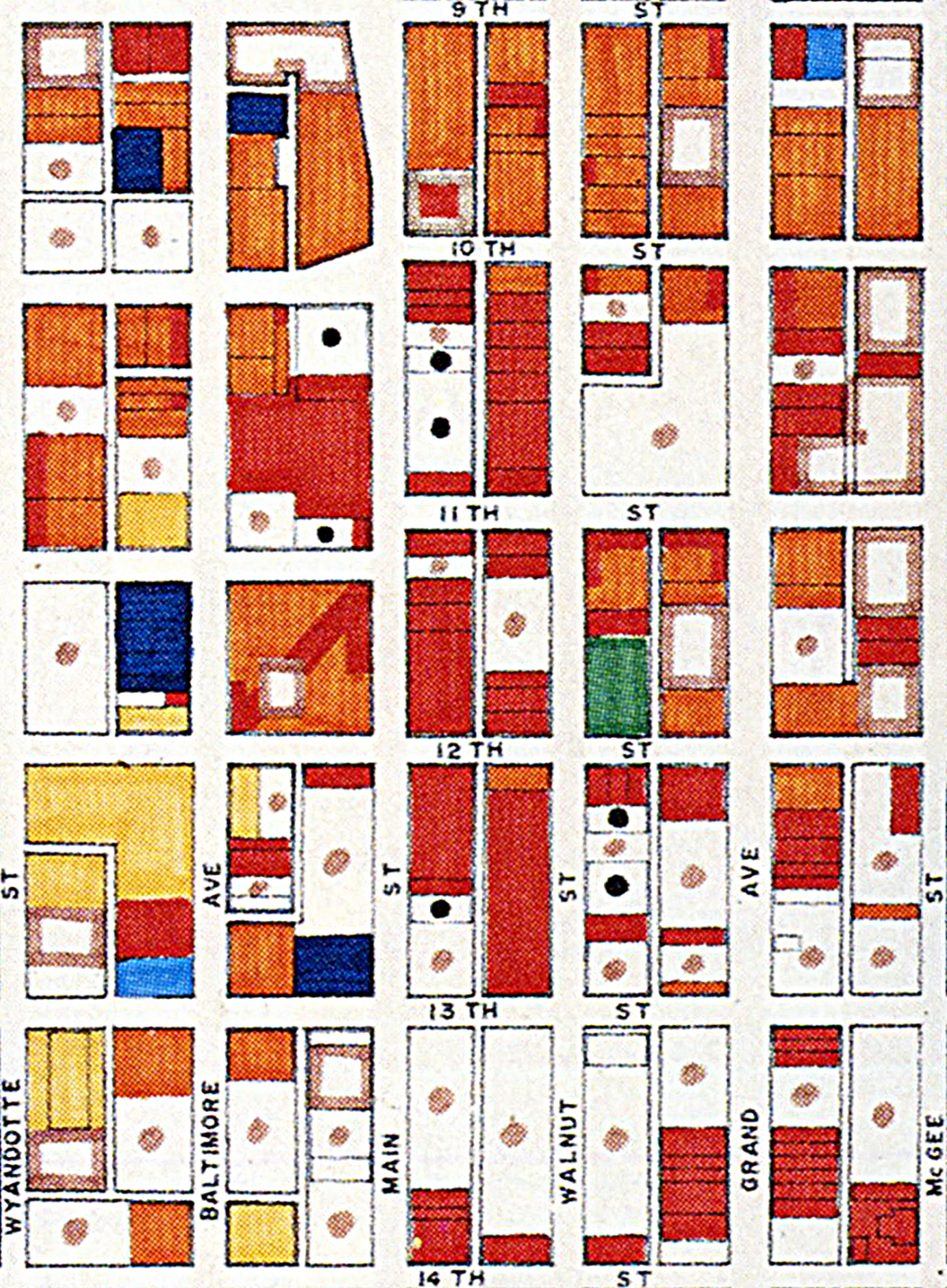 1983 map of downtown Kansas City from 1983 showing the loss of buildings