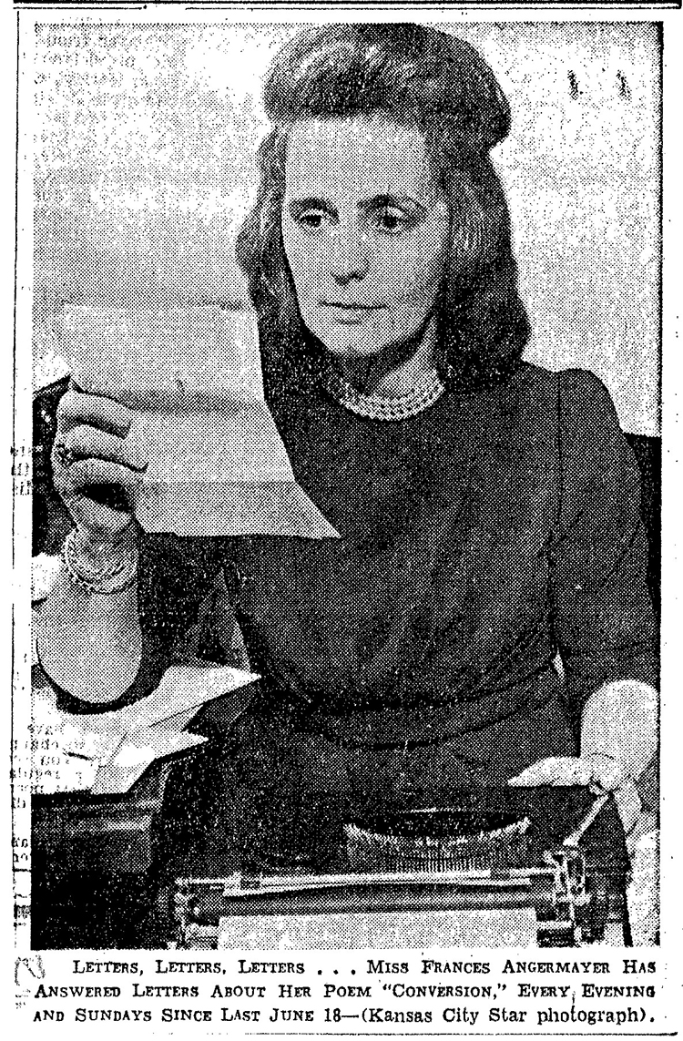 Frances Angermayer pictured in The Kansas City Star, February 4, 1945.