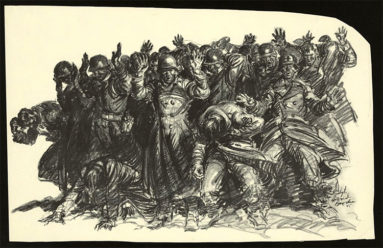 Drawing of the Malmedy Massacre by Howard Brodie, 1945. Library of Congress.