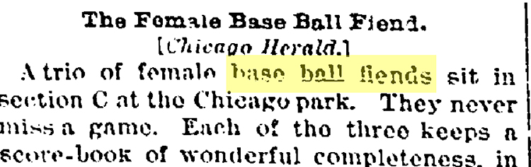 Chicago Herald article published in The Kansas City Times, June 21, 1887. The presence of women at baseball games was uncommon enough to warrant coverage in the newspapers.