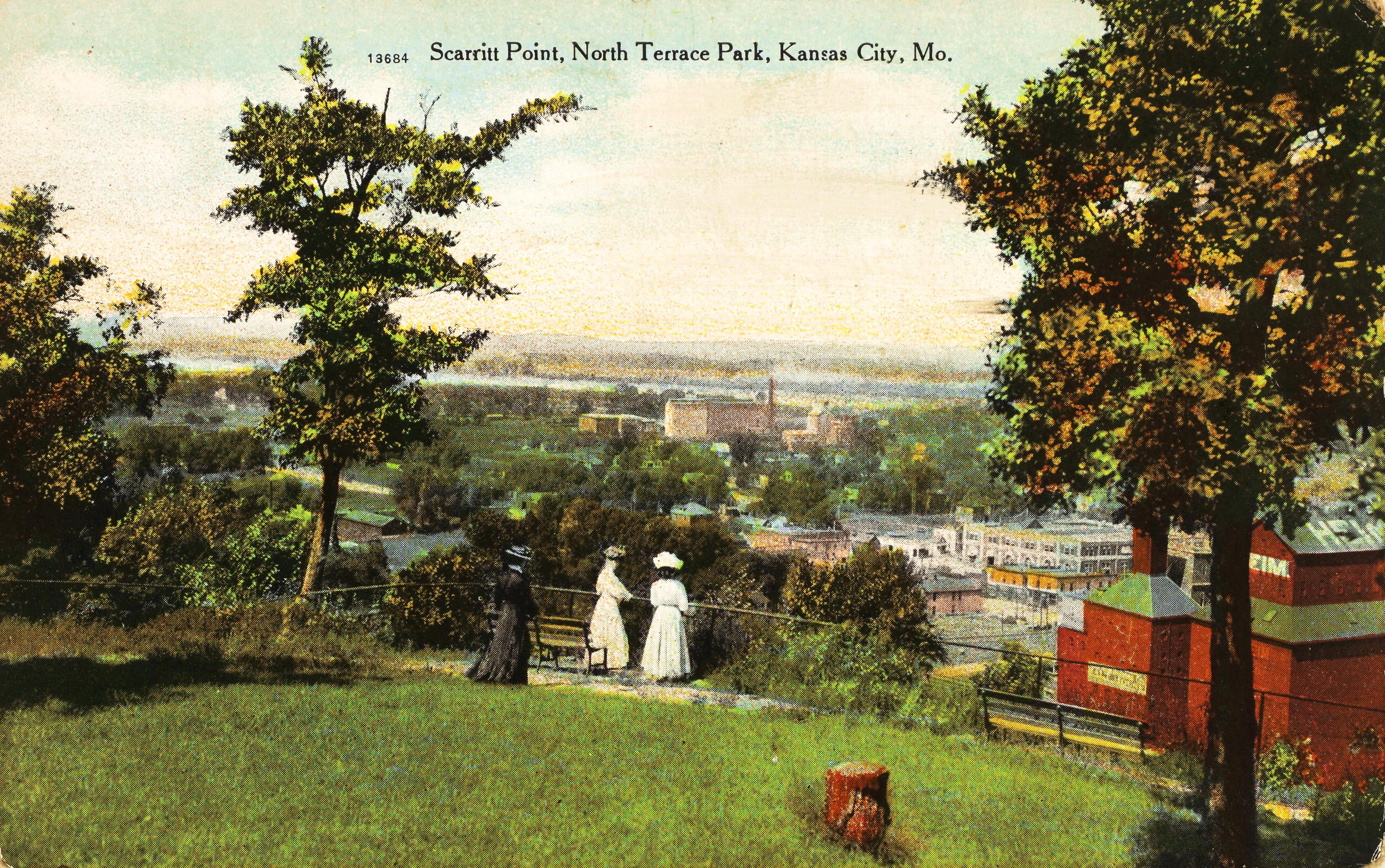 Park visitors looking down on the East Bottoms from North Terrace Park.