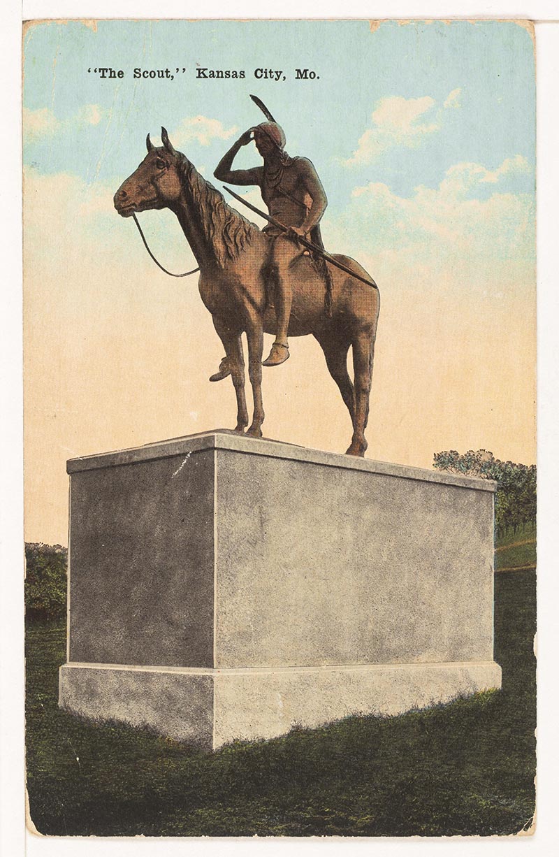 Circa 1918 postcard of The Scout in Penn Valley Park