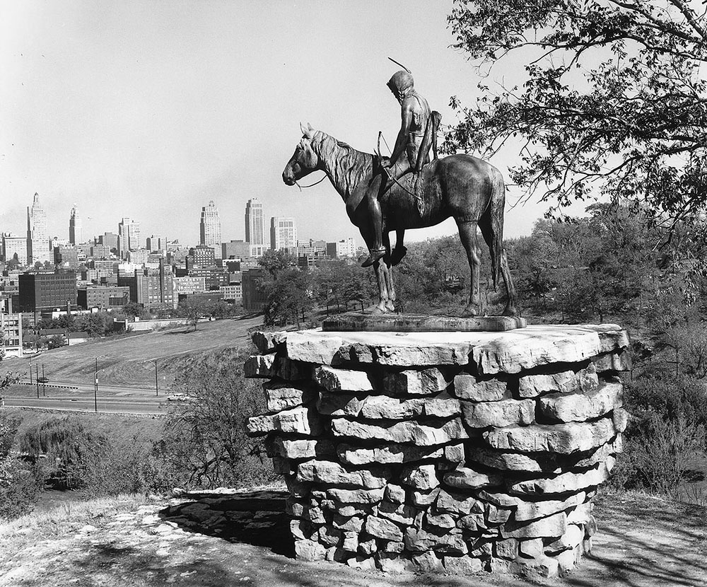 Circa 1960 view of The Scout on its new pedestal with the feather, bow, and reins restored.