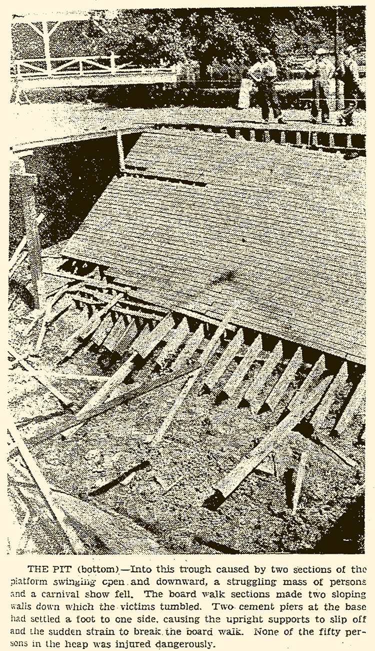 The Kansas City Star ran this photo of the collapsed boardwalk the following day.