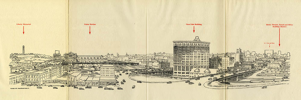 1927 illustration showing the proximity of the Coca-Cola Building to Kansas City’s Union Station