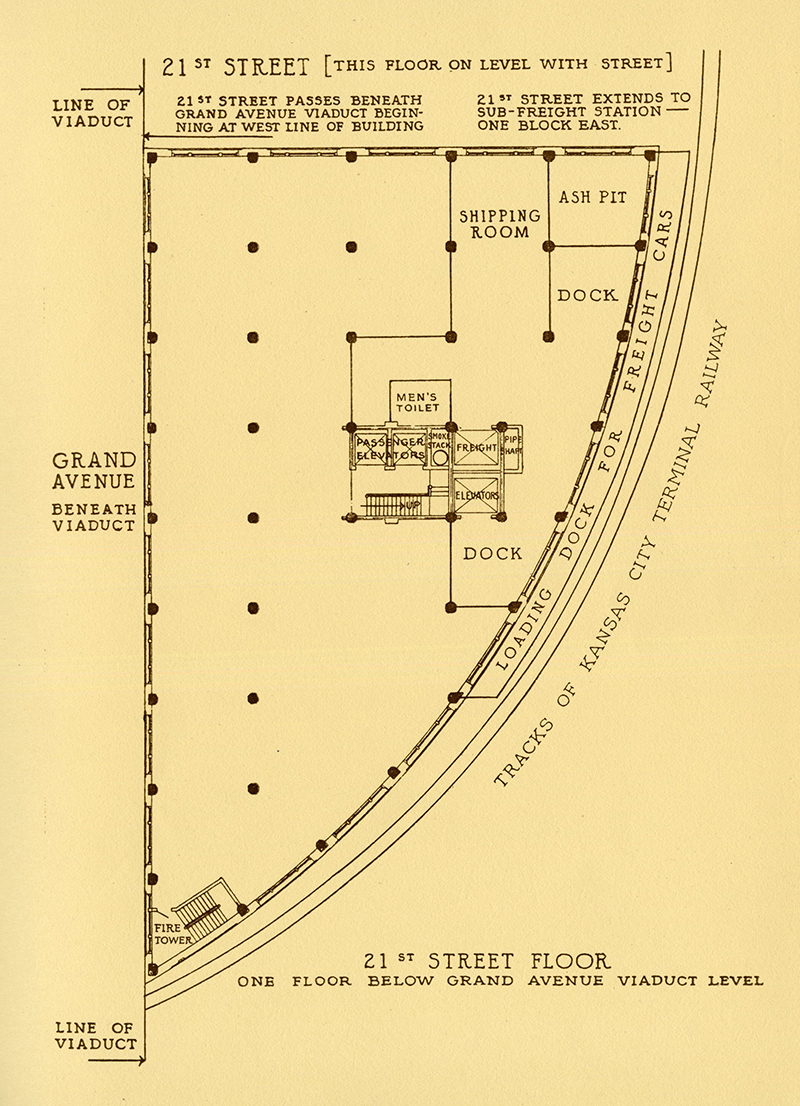 1927 architectural drawing showing the uniqueness of Tuft’s triangular building design