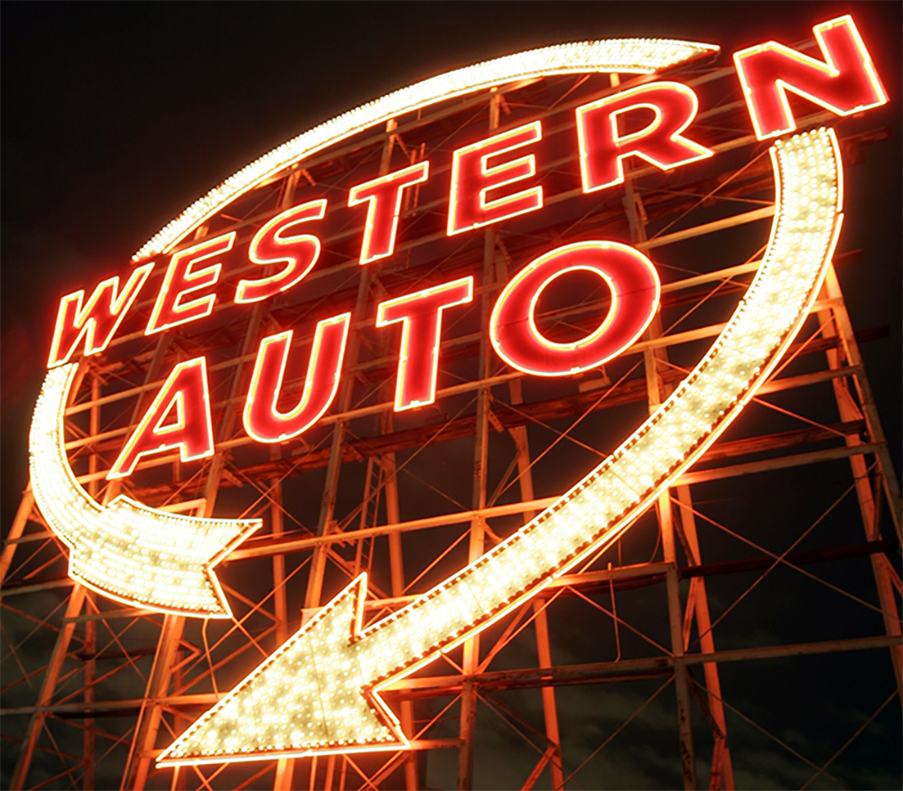 The restored Western Auto sign.