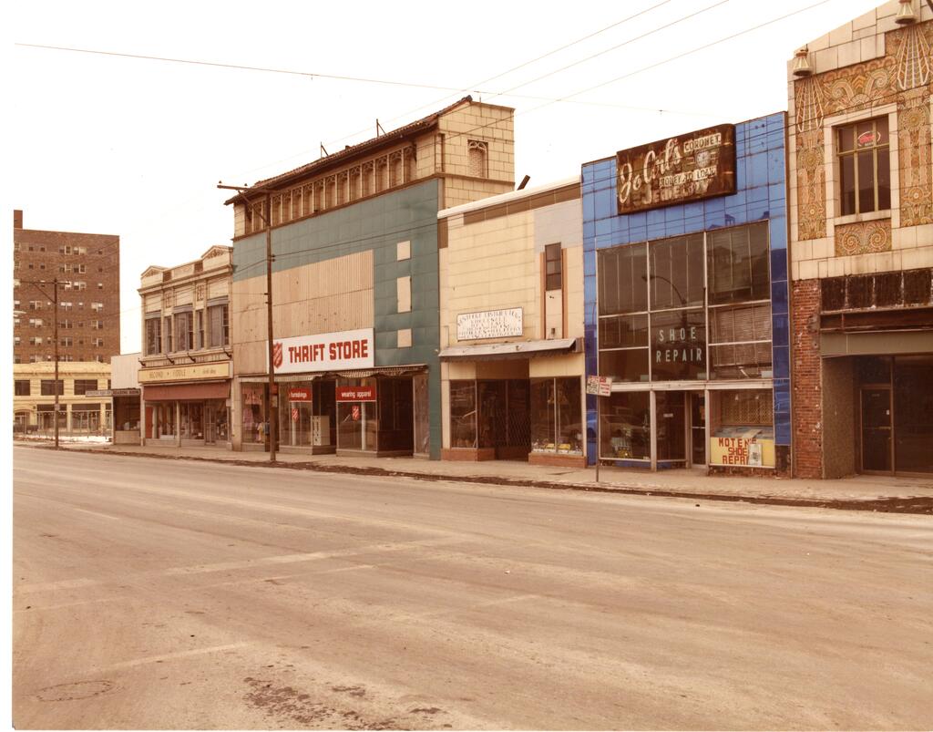 Street view of storefronts on Main Street in Midtown. 