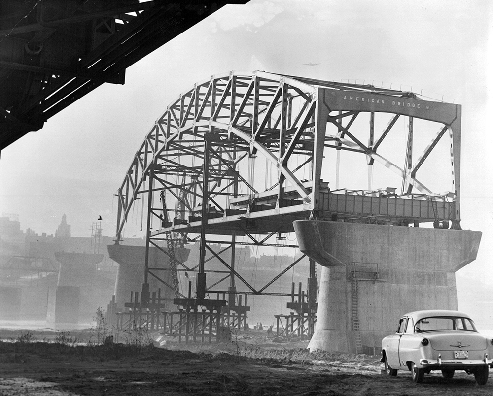 The partially completed first arch on the northern bank of the Missouri River. THE KANSAS CITY STAR