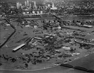 Aerial views of 1951 flood - Looking east from near the confluence of the Missouri and Kansas River