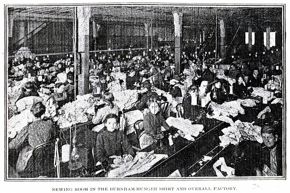 Sewing room in the Burnham Munger Shirt and Overall Factory, July 1903.