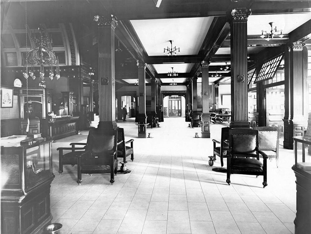 Interior view of lobby, 1910