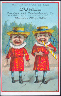 color illustrated advertising card depicting two children