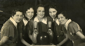 Group portrait of a women's bowling team