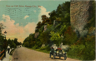 Postcard of a picturesque road next to a bluff