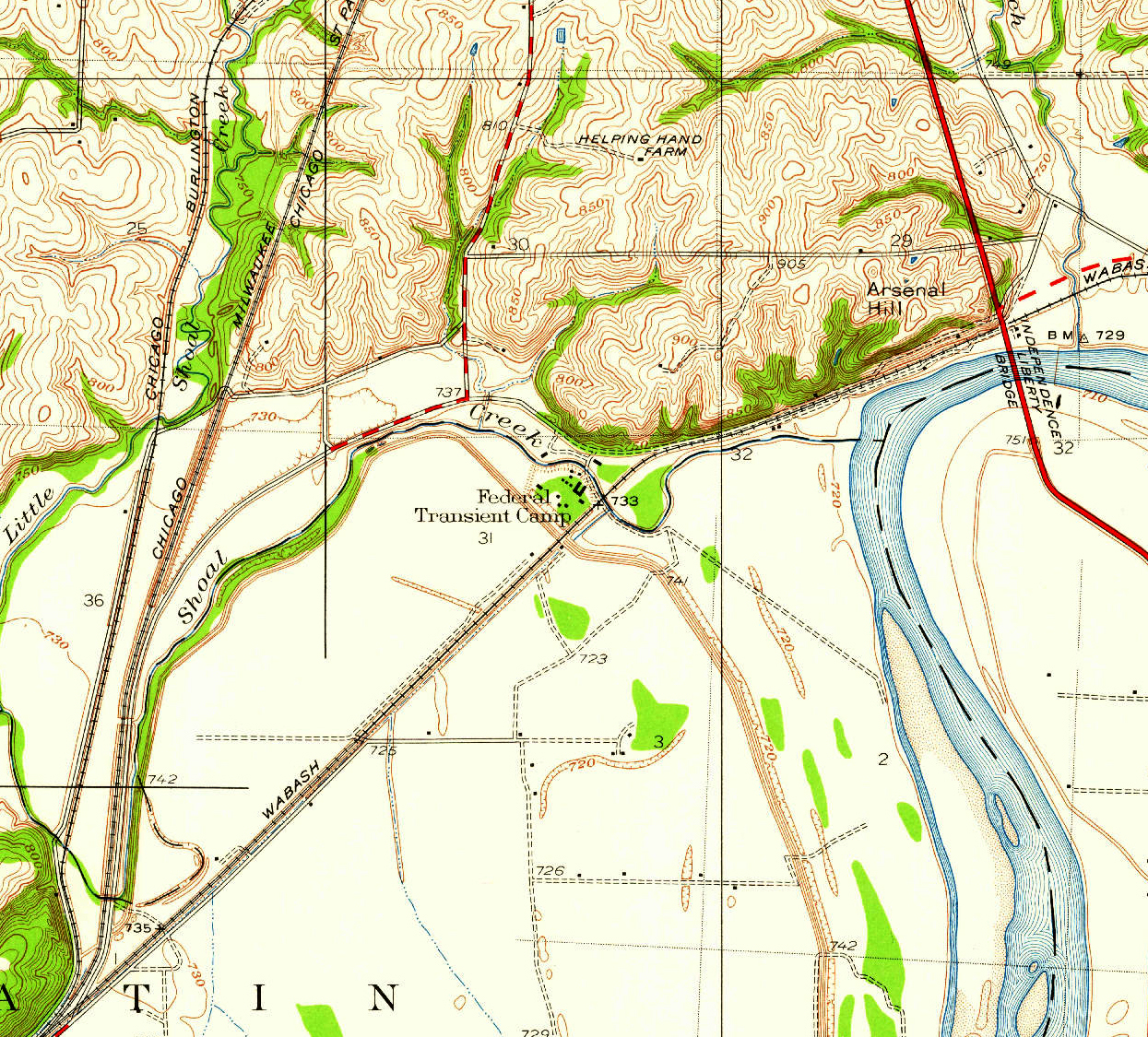 Liberty Quadrangle map, 1935. Kansas City Public Library